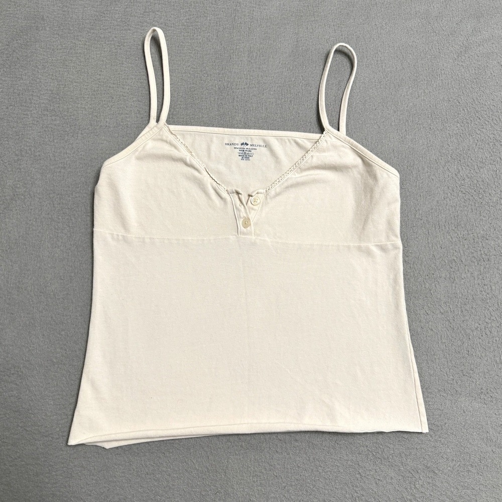 Brandy Melville Womens Cream Cropped Tank Camisole Spaghetti Strap Button Front